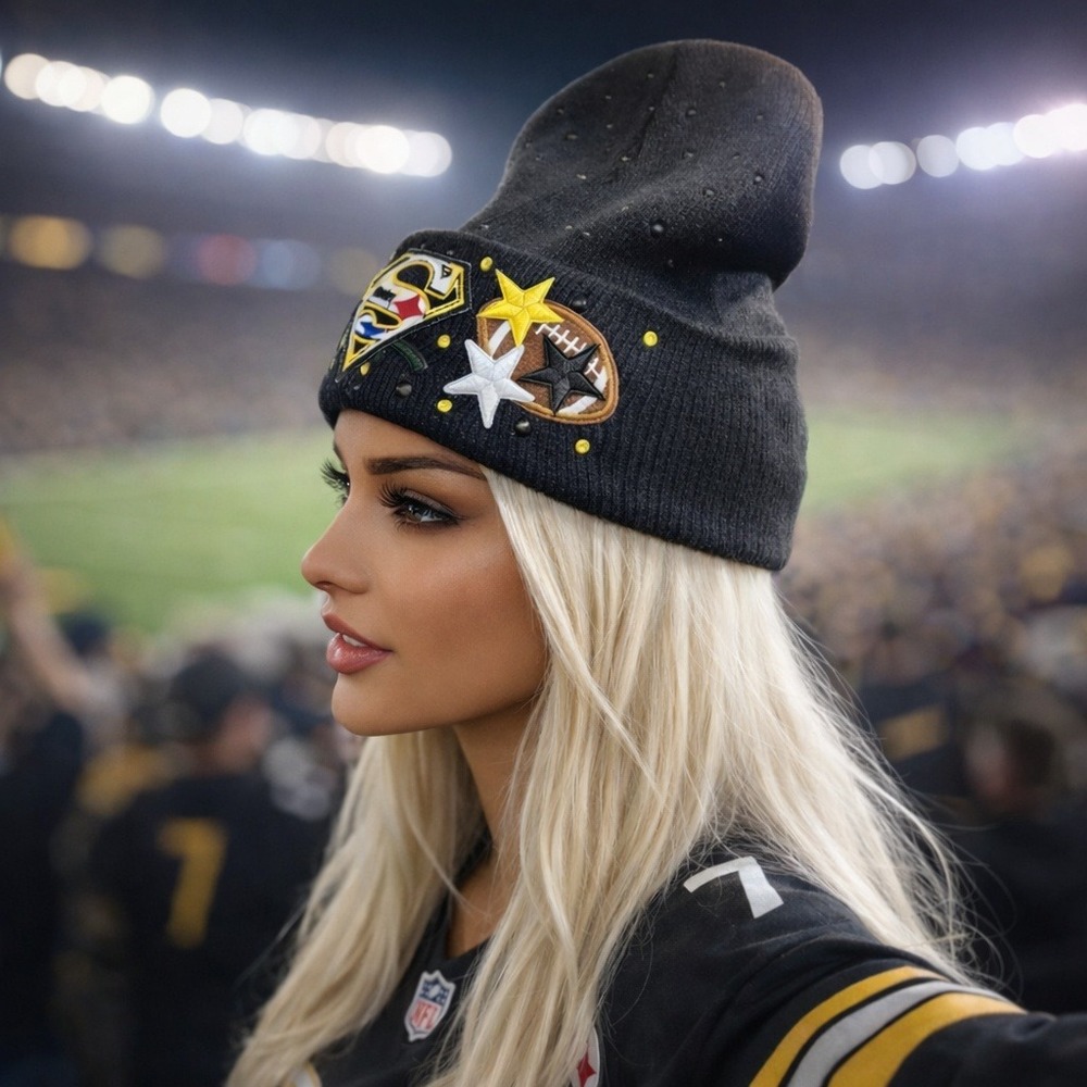 Pittsburgh Steelers Custom Rhinestone Beanie Black Knit Hat Rose Superman Logo - Picture 5 of 5